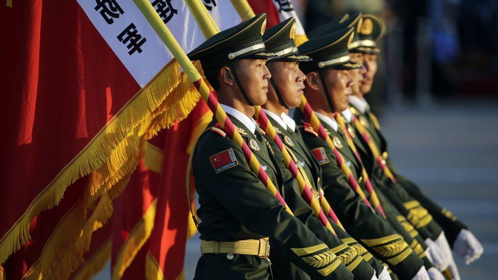 Paramilitary policemen prepare for the World War Two commemorations in Beijing