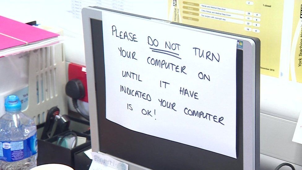 An NHS computer affected by the ransomware