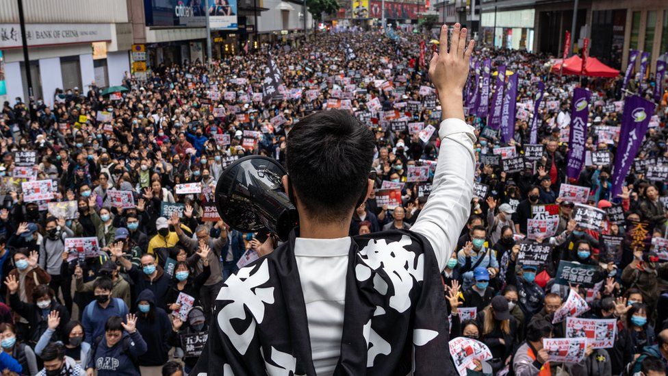 Tens of thousands of protesters marched successful  Hong Kong connected  January 1, 2020. Riot constabulary  deploy teardrop  state  during a protest. Several protesters were arrested by the police.