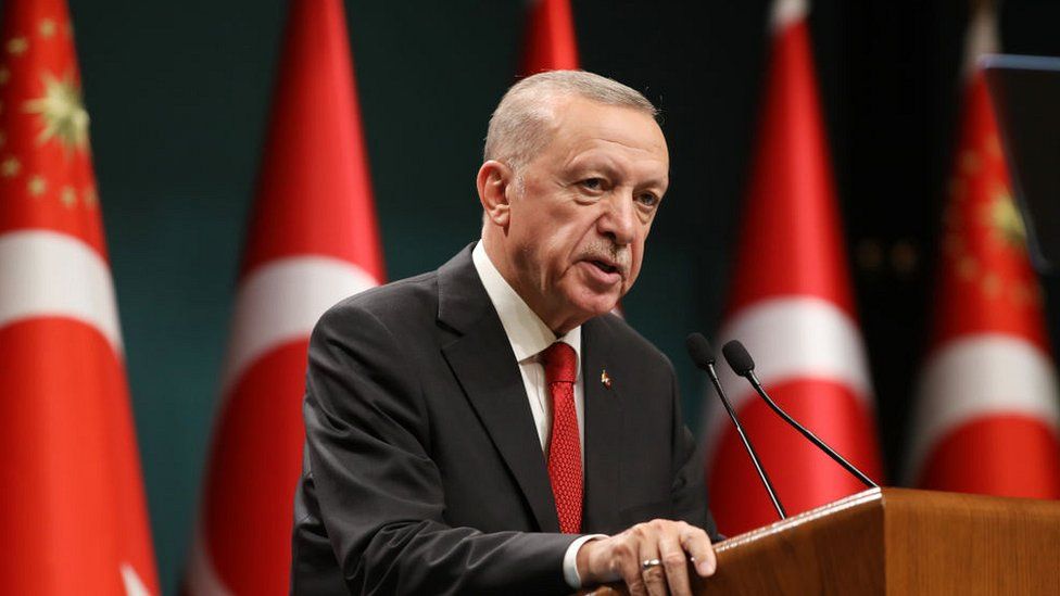 Turkish President Recep Tayyip Erdogan makes a press statement on June 6, 2023 in Ankara