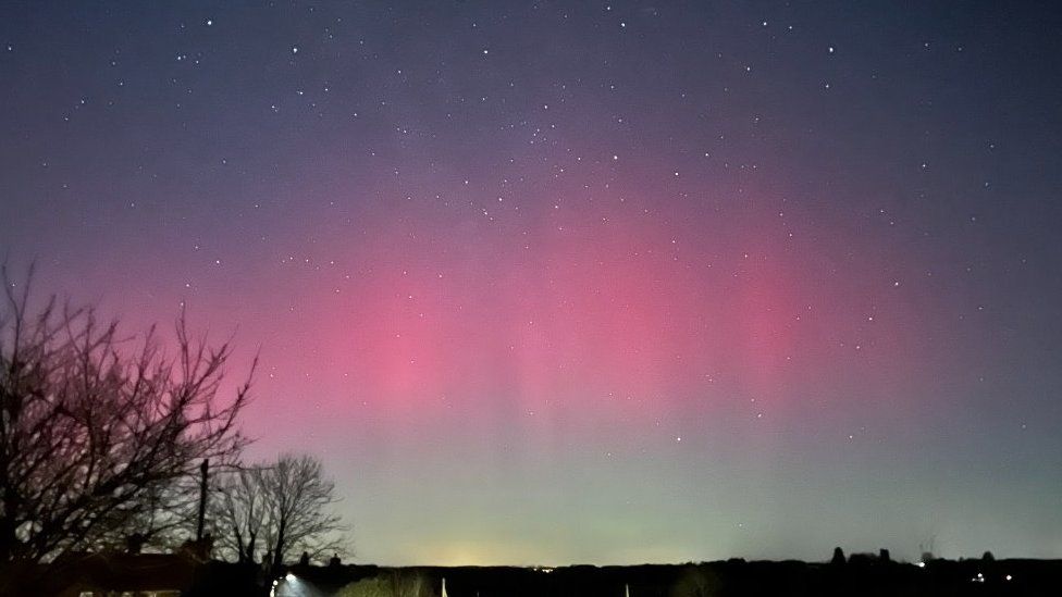 Northern lights photographed near Clare, in Suffolk