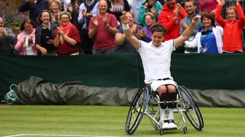 Gordon Reid celebrating his Wimbledon 2016 win