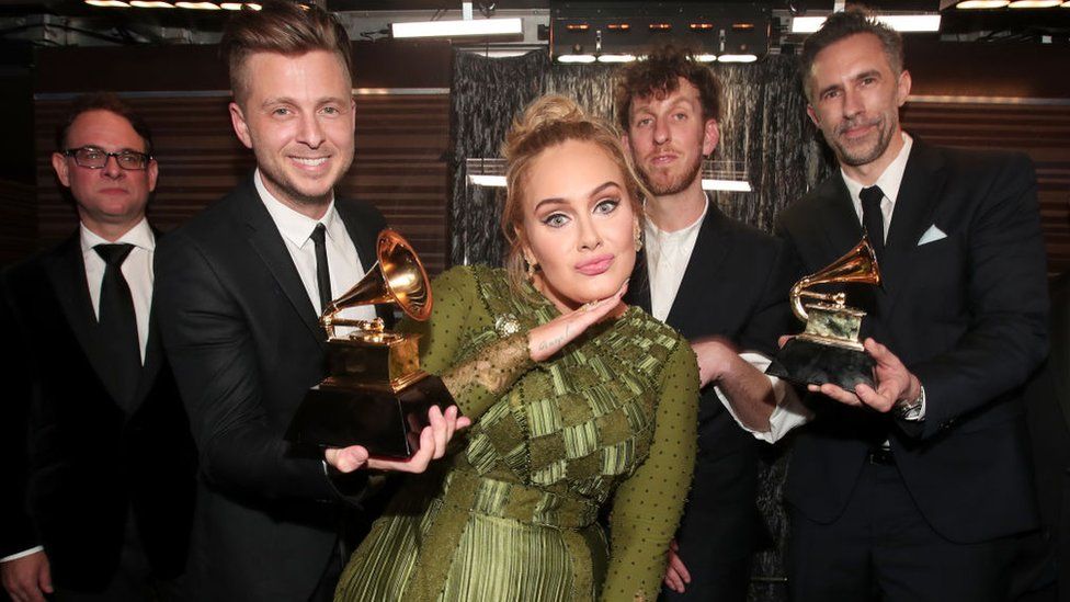 Ryan Tedder and Adele at the Grammys