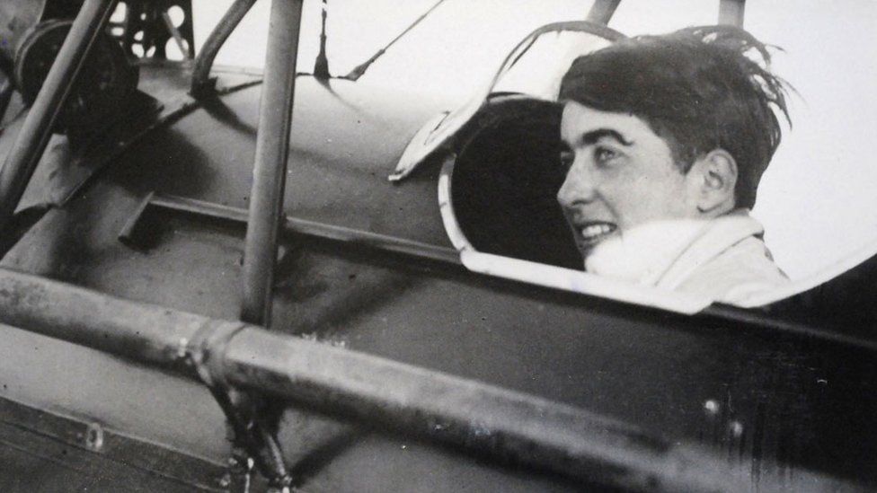 Constance Leathart in a aeroplane