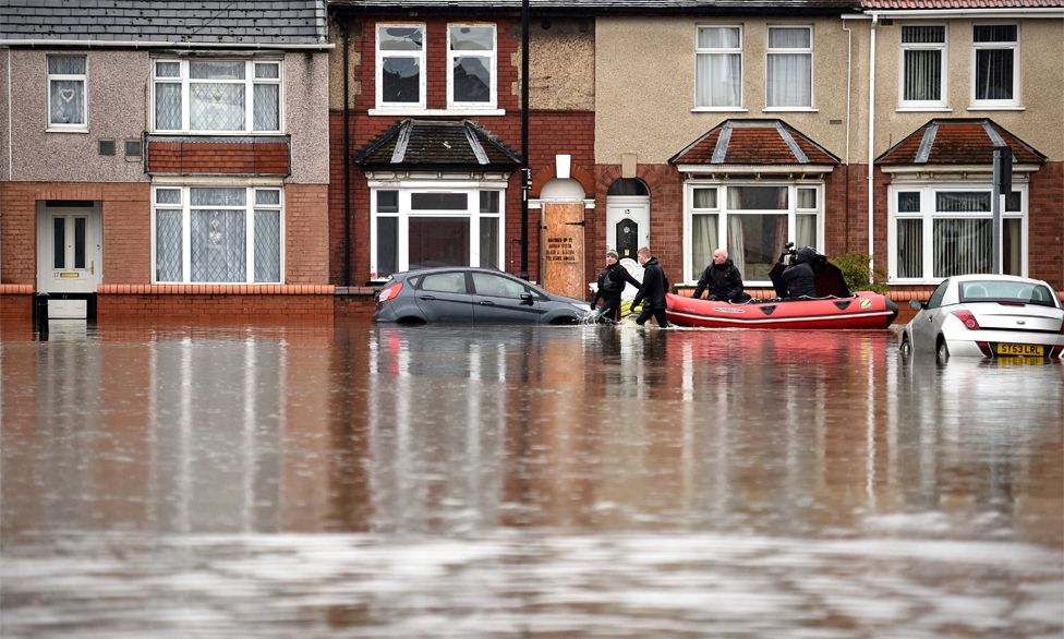 A flooded street in Doncaster