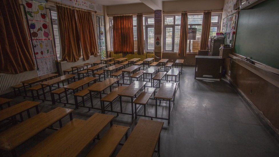 An empty classroom in Srinagar