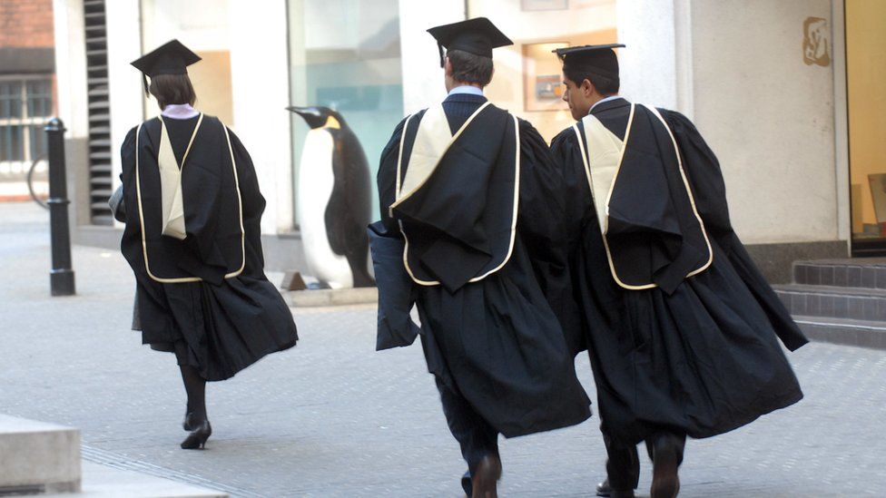 Students from the LSE (London School of Economics) on Graduation Day outside the college in central London
