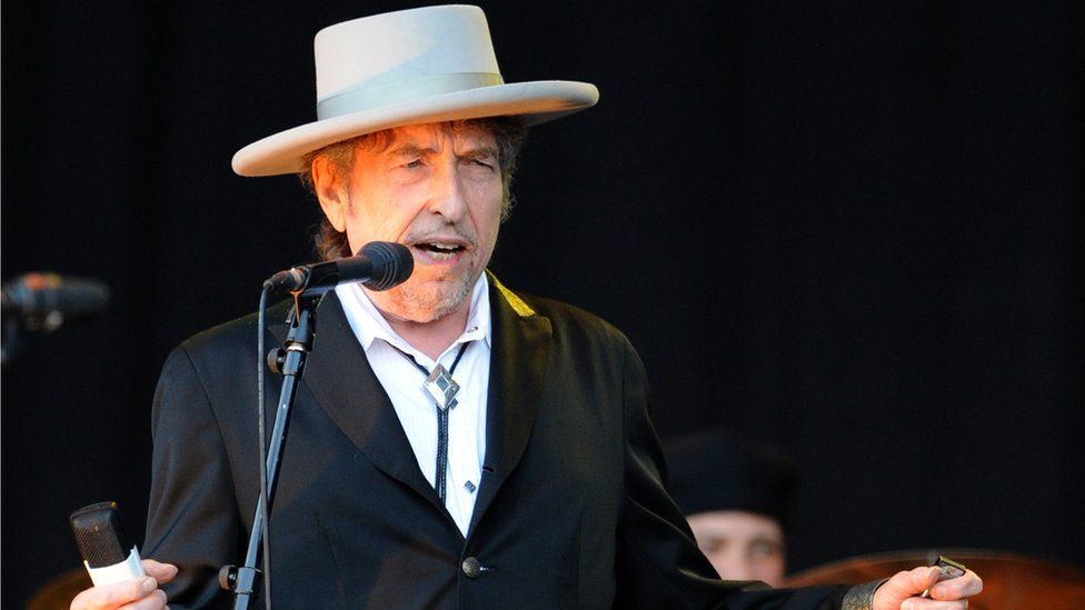 Bob Dylan performs on stage during the 21st edition of the Vieilles Charrues music festival on July 22, 2012 in Carhaix-Plouguer, western France