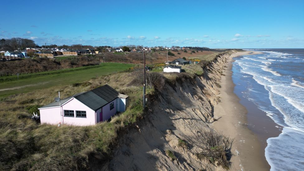 Homes close to the cliff edge at Hemsby beach