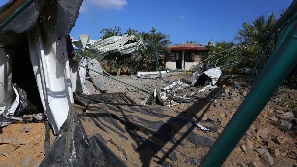 A site in Khan Younis, in the southern Gaza Strip, reportedly hit in an Israeli air strike on 16 June 2021