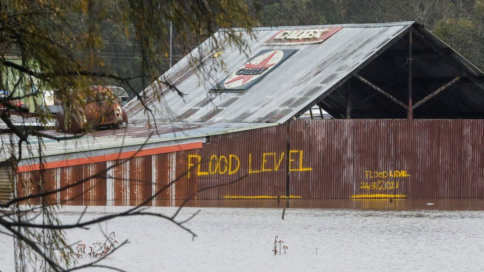 Image shows flooded town