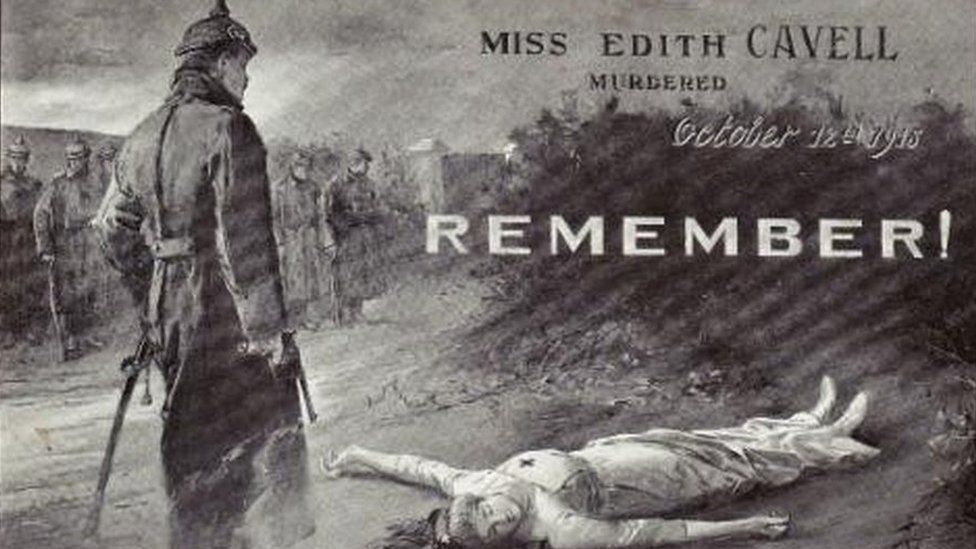 Propaganda postcard showing Edith Cavell from the worldwar1postcards.com website