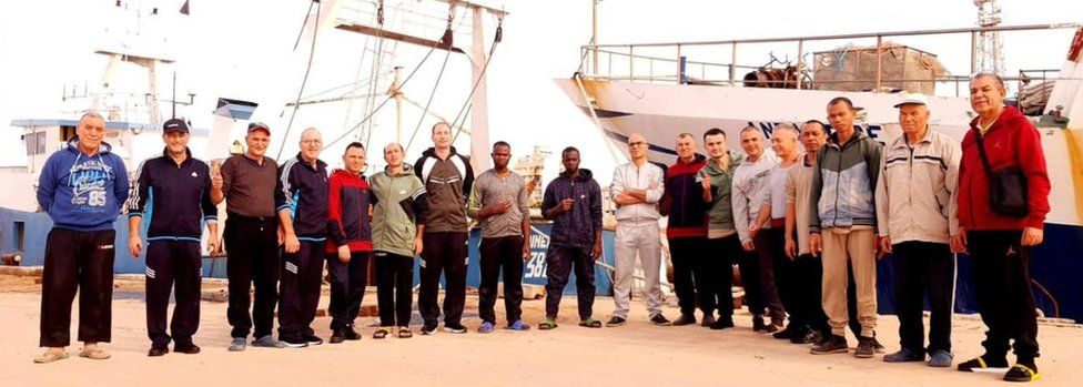 Fishermen after their release in Benghazi, 17 Dec 20