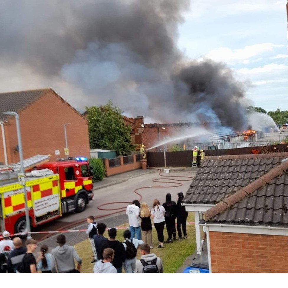 Onlookers at scene of fire in Northampton