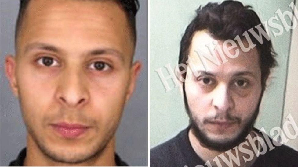 Salah Abdeslam shown in a police picture before his capture (L) and afterwards in prison (courtesy Het Nieuwsblad)