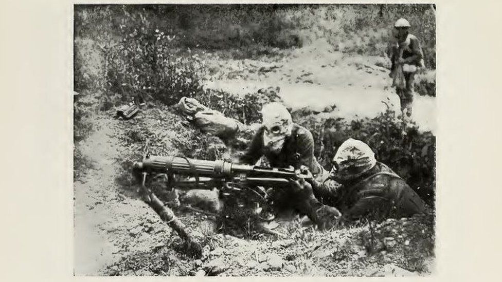 A machine gun team in action