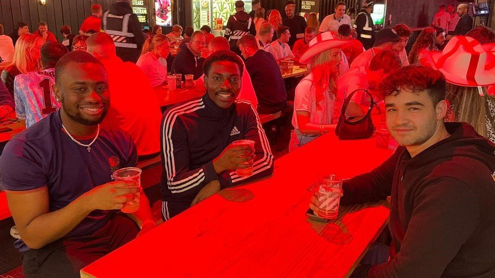 Zac Okoisor, Jaye Akinola and Noah Sempala gather to watch the match