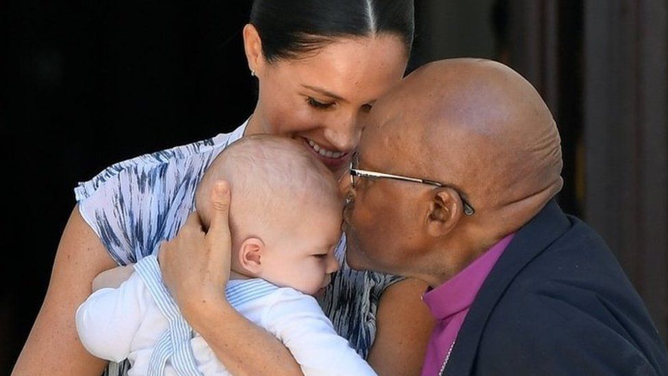 The Duchess of Sussex and baby son Archie meet Archbishop Desmond Tutu