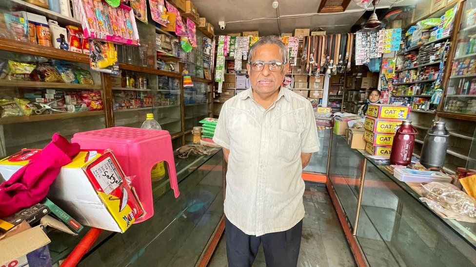 Hasmukh Dani at his general store in Sangli on July 25