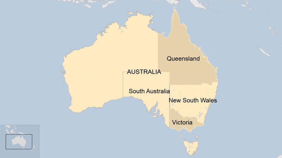 Map of Australia showing Queensland and New South Wales