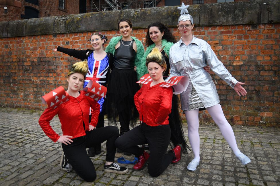 British Eurovision fans in costumes in Liverpool