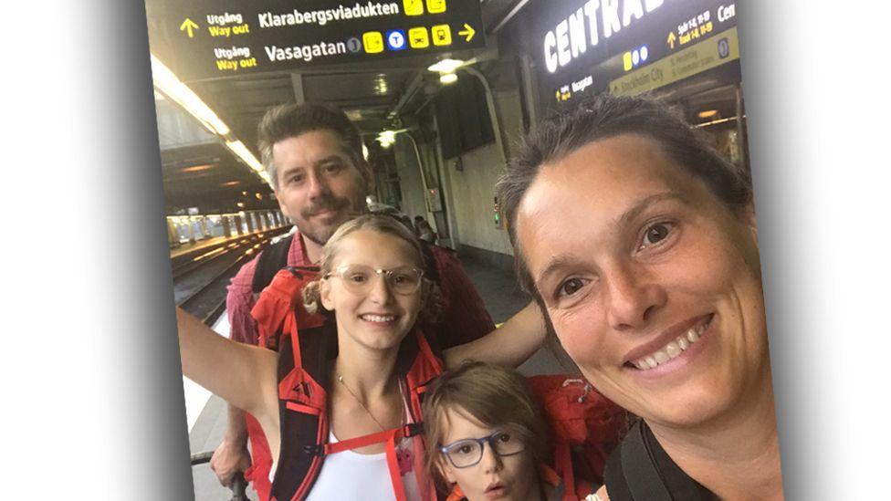 Anna Hamno Wickman and her family at a railway station