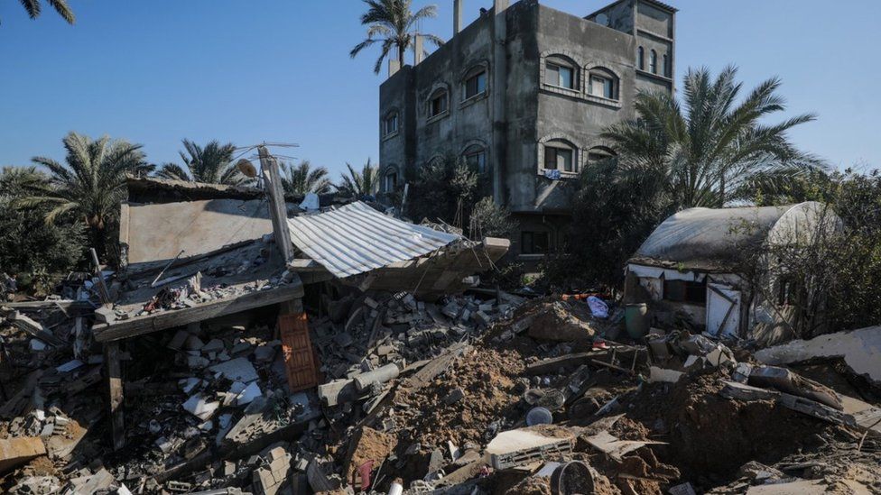 The destroyed house of the Abu Naseir family in Gaza following an early Israeli air strike on 3 February