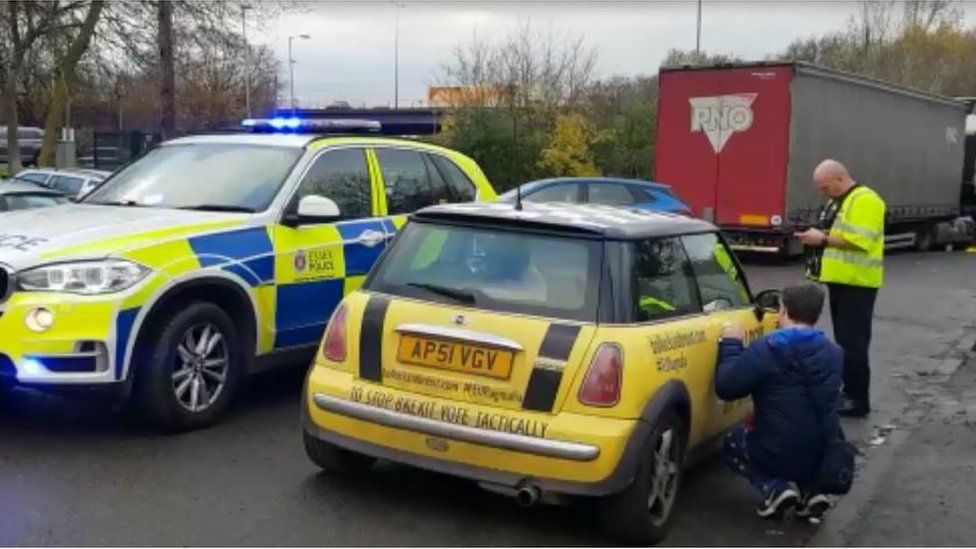 A car with an anti-brexit slogan was stopped by Essex Police.
