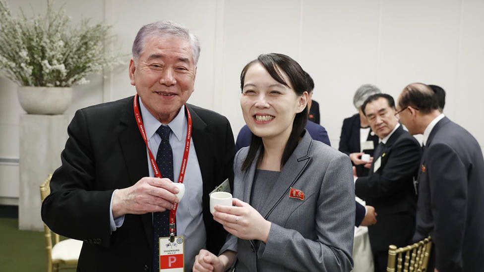 Professor Moon Chung-in drinks soju with Kim Jong-un's sister, Kim Yo-jong, during one of the inter-Korean summits
