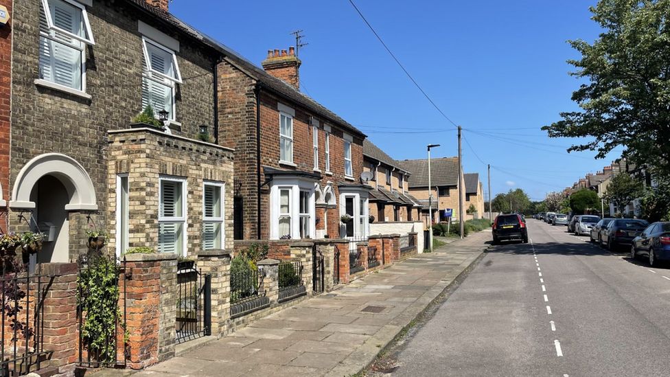 Terraced homes in a Bedford street