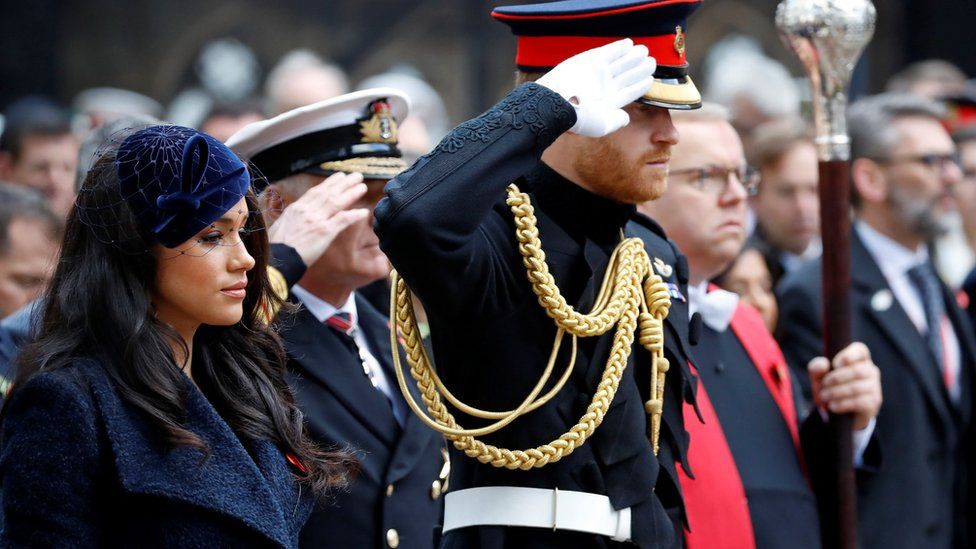 The Duke and Duchess of Sussex in the grounds of Westminster Abbey