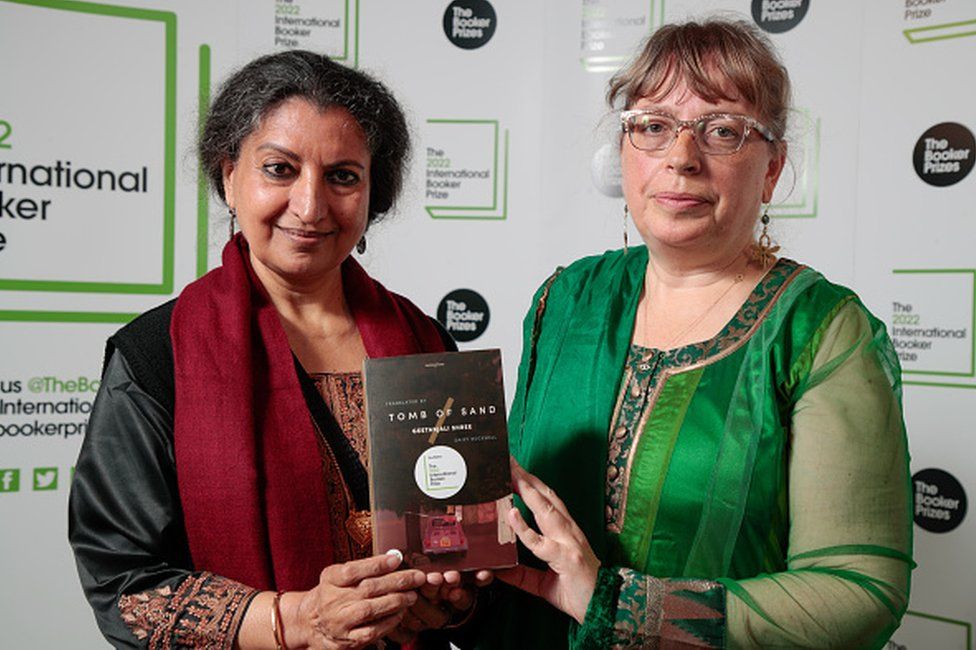Geetanjali Shree and Daisy Rockwell attend The 2022 International Booker Prize Winner Ceremony at One Marylebone on May 26, 2022 in London, England