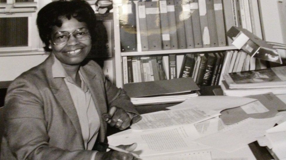 Gladys West at her office desk
