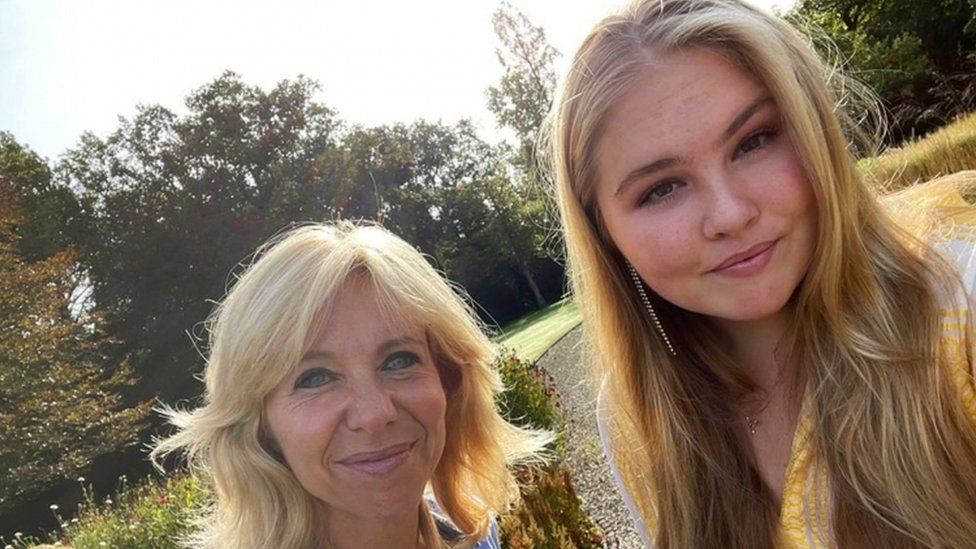 Dutch Crown Princess Amalia is seen with Claudia de Breij in this handout photo provided by the Royal House, September 27, 2021