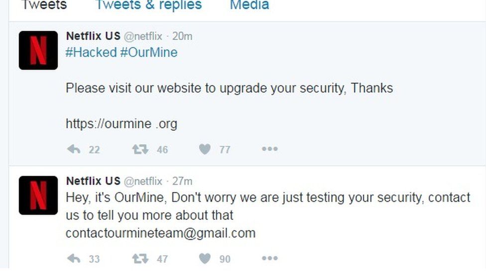 OurMine tweets on the Netflix account