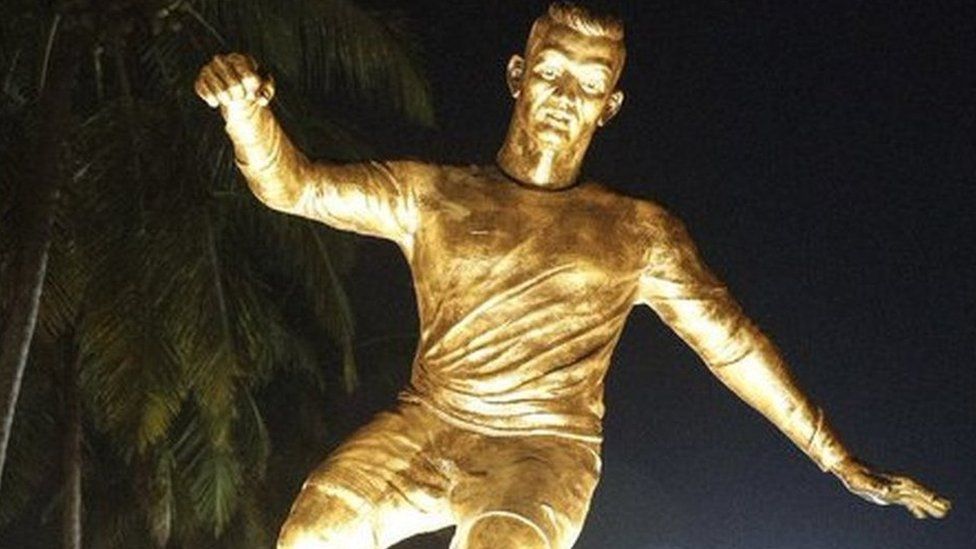 A brass statue of Cristiano Ronaldo in Goa, India