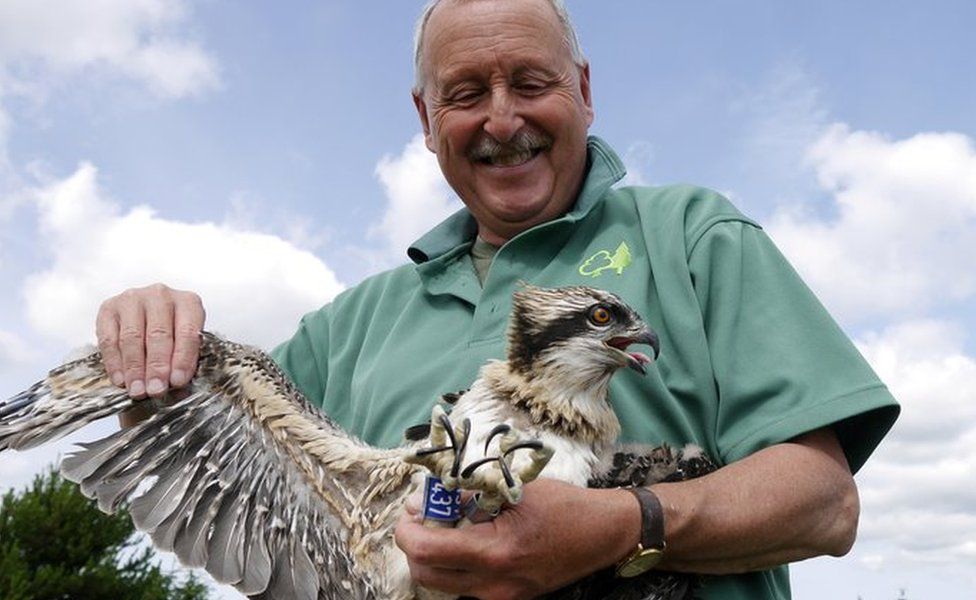 Forestry England ornithologist Martin Davison with Elsin