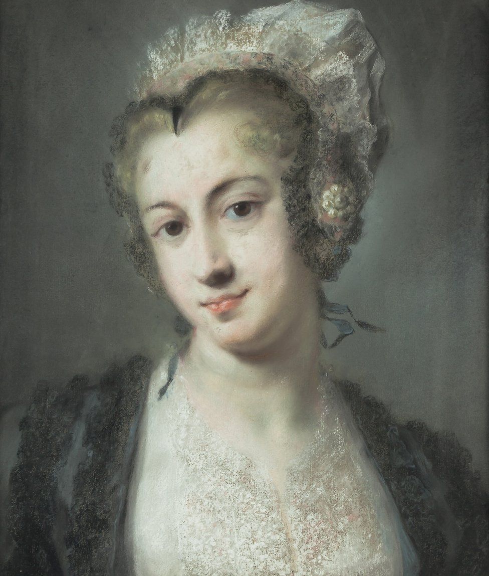 The Portrait of a Tyrolese Lady by Rosalba Carriera (detail)