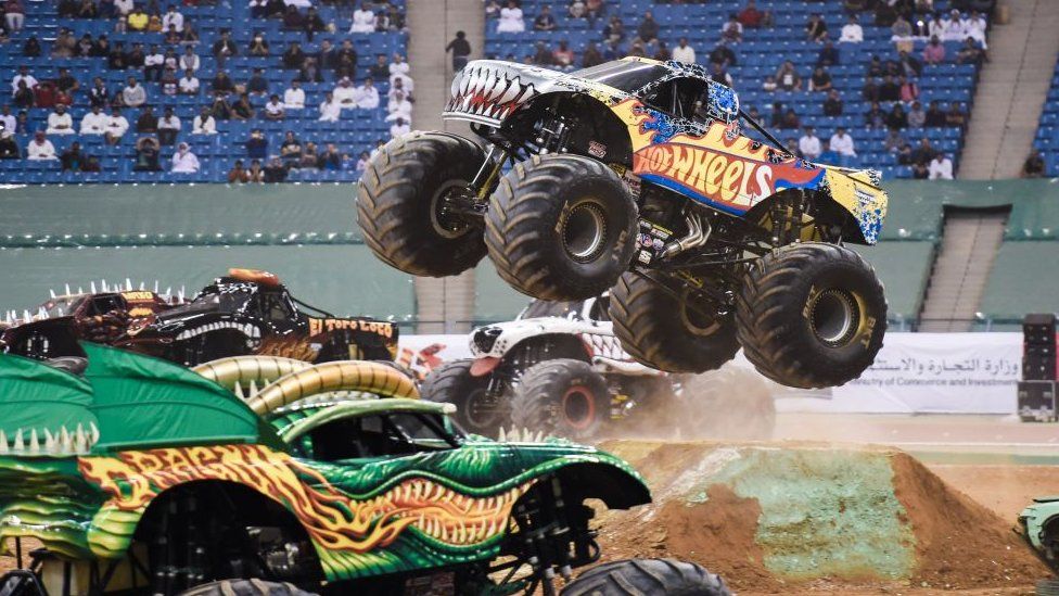 A monster truck performs during the Monster Jam show at the King Fahad stadium in the Saudi capital Riyadh