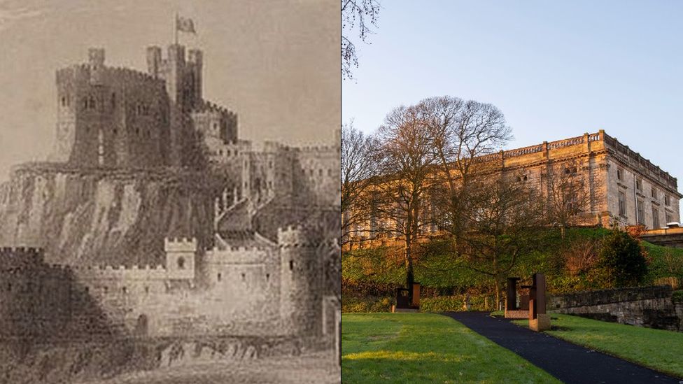 Nottingham Castle then and now