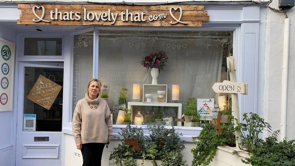 Lucy Hywel outside her shop