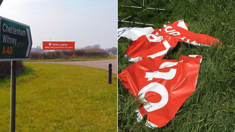 Damaged Witney sign before and after