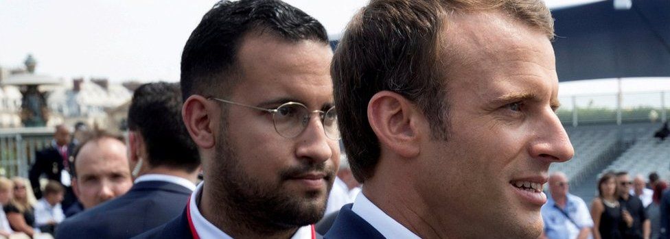 Mr Macron and Mr Benalla pictured together in July