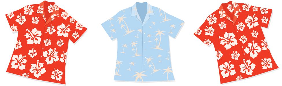 Illustration of three Hawaiian shirts