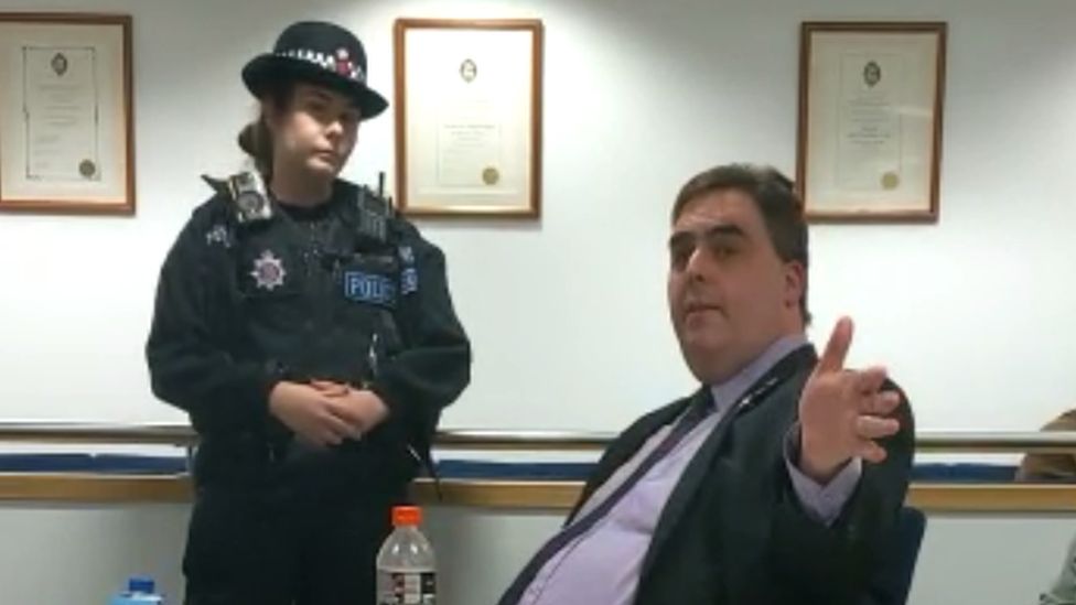 Kerry Smith and a police officer in Basildon