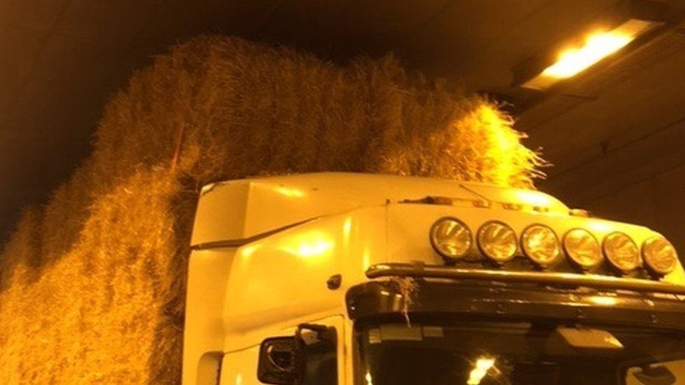 The hay truck damaged the roof of the Limerick Tunnel on Sunday