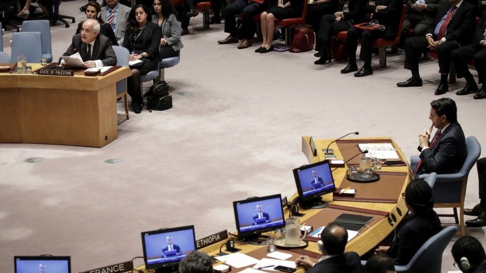 Riyad Mansour speaks at the UN amid a strong difference among speakers to the council