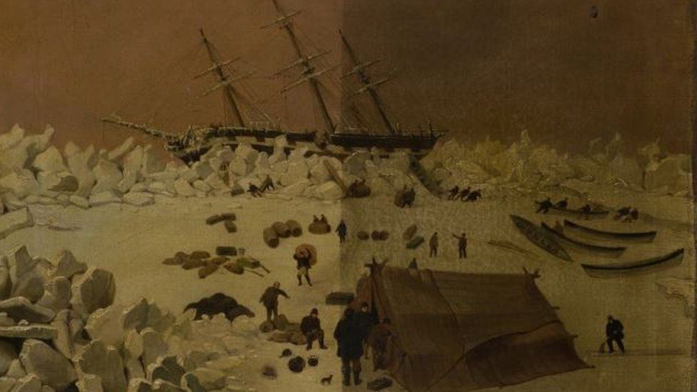 Demineralised water was used to clean a thick layer of sooty dust and dirt from the front of 'Hull Whaleship Diana Beset With Ice' , painted in around 1868 by an unknown artist