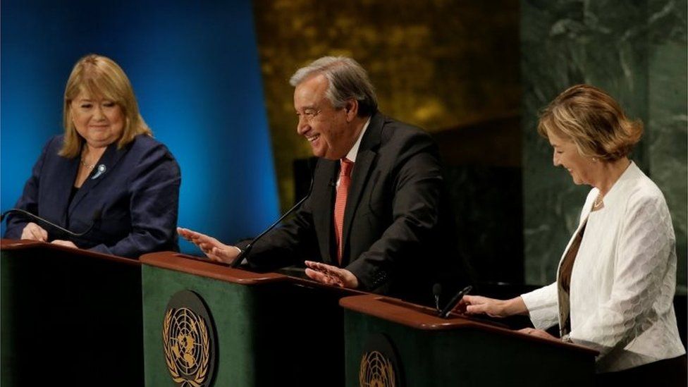 Former U.N. High Commissioner for Refugees Antonio Guterres speaks during a debate in the United Nations General Assembly between candidates vying to be the next U.N. Secretary General at U.N. headquarters in Manhattan, New York, U.S., on 12 July 2016.