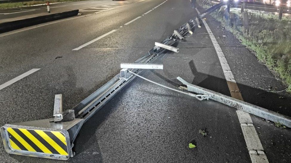 A4232 Delays after lorry crashes through central barrier BBC News